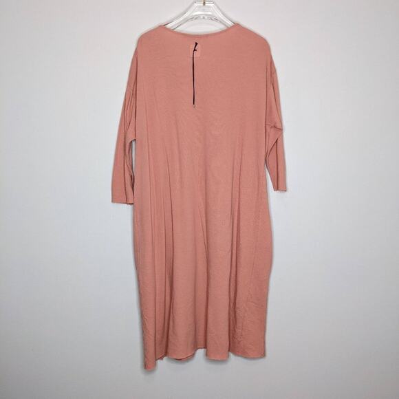 Hannes Roether Pinky Peach 3/4 Sleeve Dress Pockets Raw Hem Size XS - Picture 3 of 9